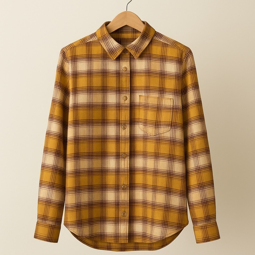 C&C California | Honey Yellow Plaid Flannel Button Front Shirt Size Large